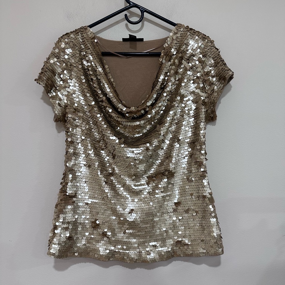 INC International Concepts Gold Sequin Drape Blouse. Size XL.
